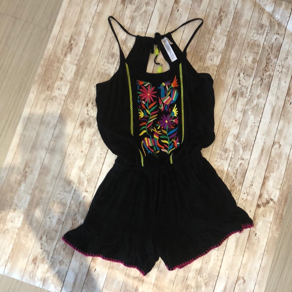 Nanette Lepore black embroidered romper coverup XS